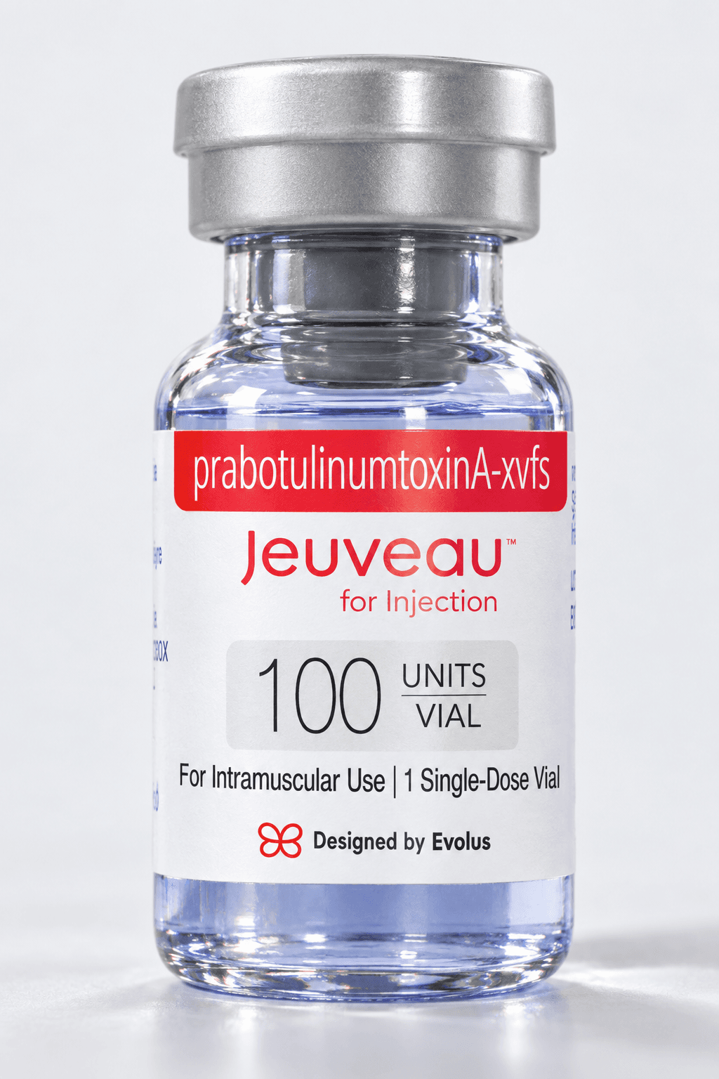 Jeuveau injectable product vial on a white background